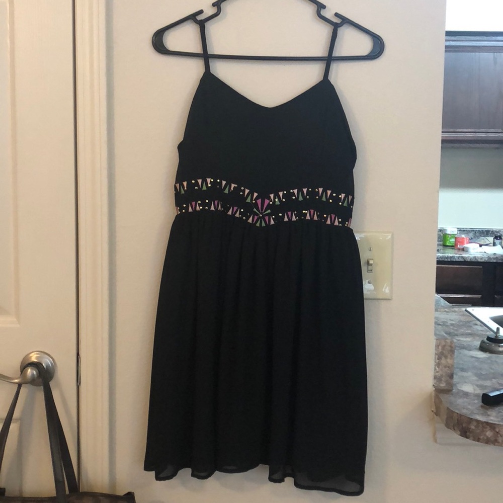 Black Dress w/ Aztec Print Detail